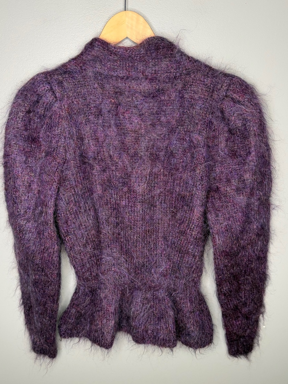Handmade Royal Purple Mohair Peplum Cardigan - Picture 3 of 11